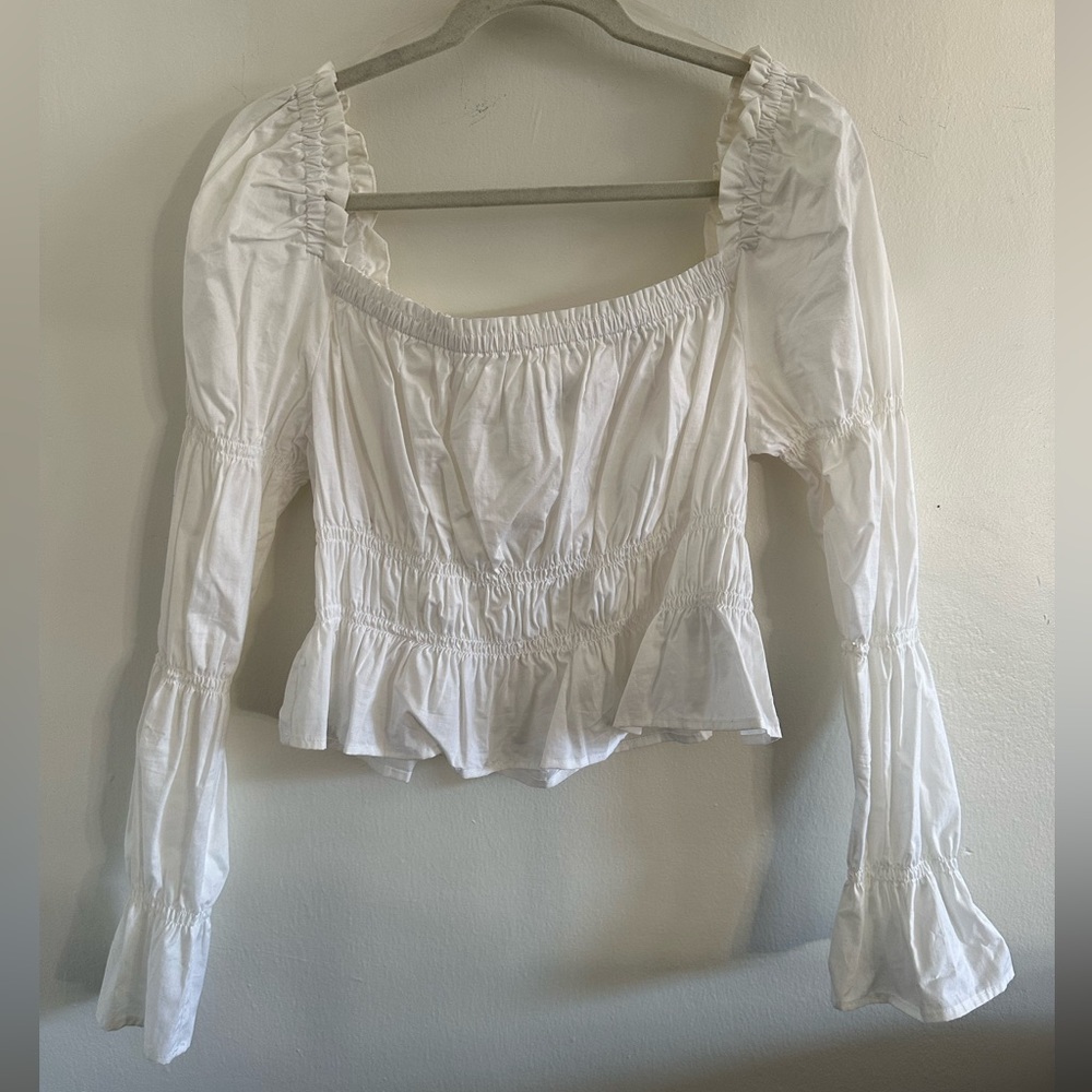 White Long Sleeve Cropped Blouse